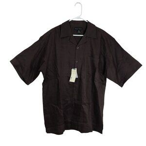 NWT Godbody Collection Shirt 100% Linen Brown Short Sleeve Size L Mens